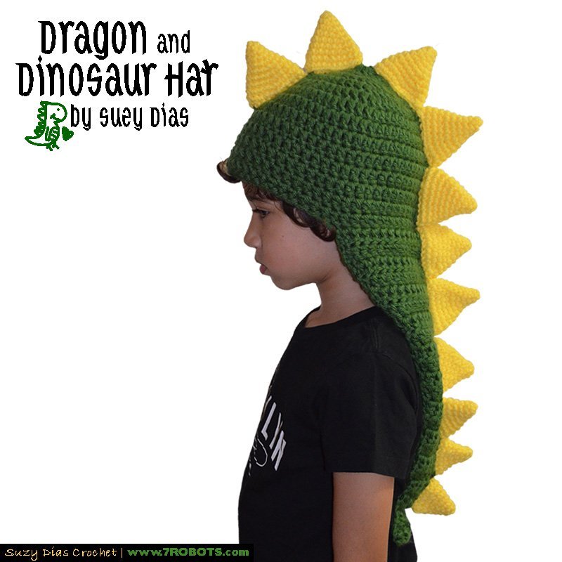 Remontarse Poder Flojamente Crochet Dragon Dinosaur Hat Handmade by Suzy Dias for 7 Robots