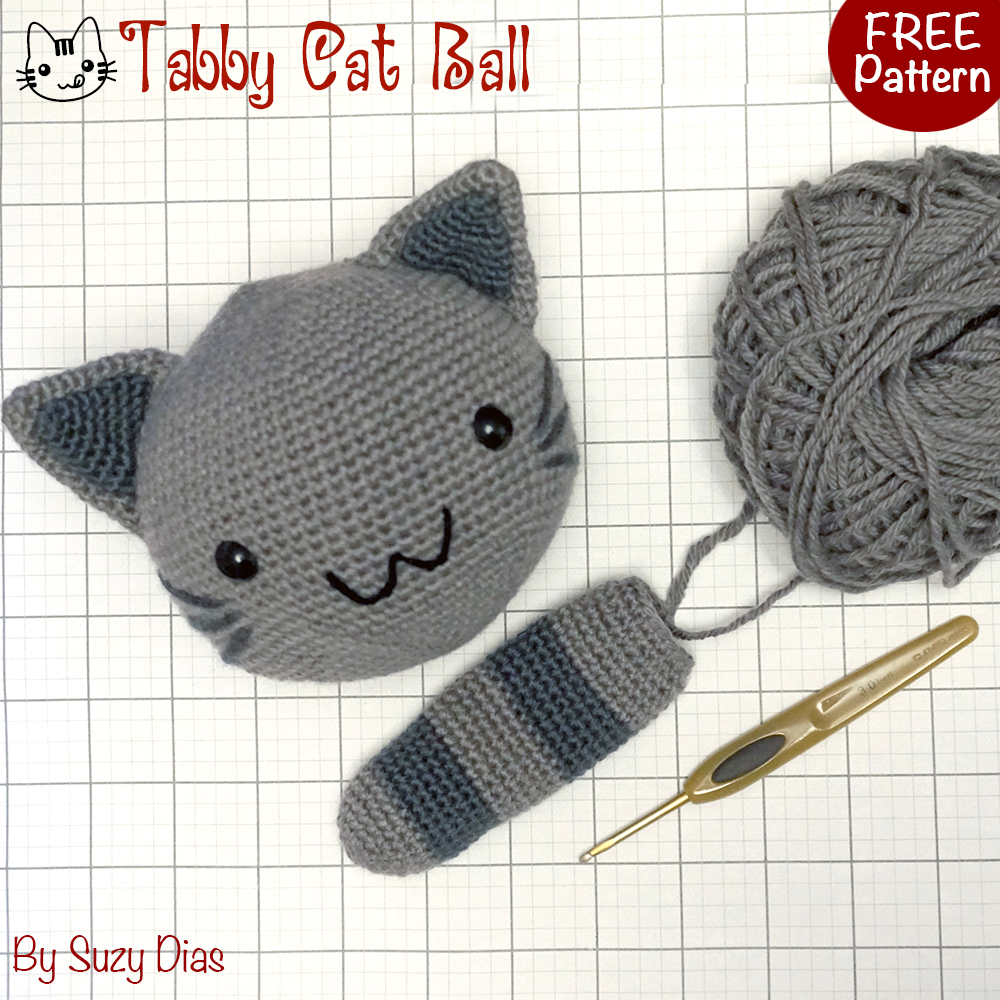 Crochet Tabby Cat Ball FREE Pattern by Suzy Dias Crochet cat toy ball pattern